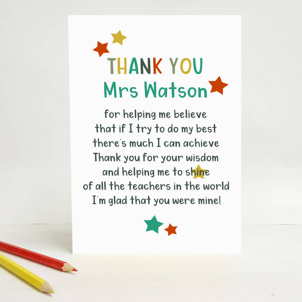 Teacher Thank You School Poem Card By Giddy Kipper Notonthehighstreet