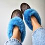 Turquoise Sheepskin Moccasin Slippers, thumbnail 1 of 5