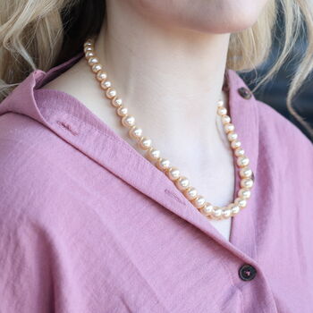 Large Golden Round Pearl Bridesmaid Statement Wedding Necklace And Earring Set, 6 of 7
