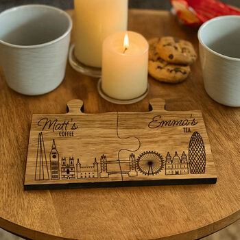 Personalised Wooden London Engraved Coaster Gift Set Of Two For Couples, 3 of 4