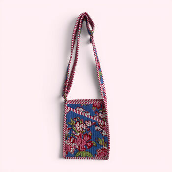 Mini Cross Body Bag | Denim Blue And Pink Block Print Floral, 4 of 5