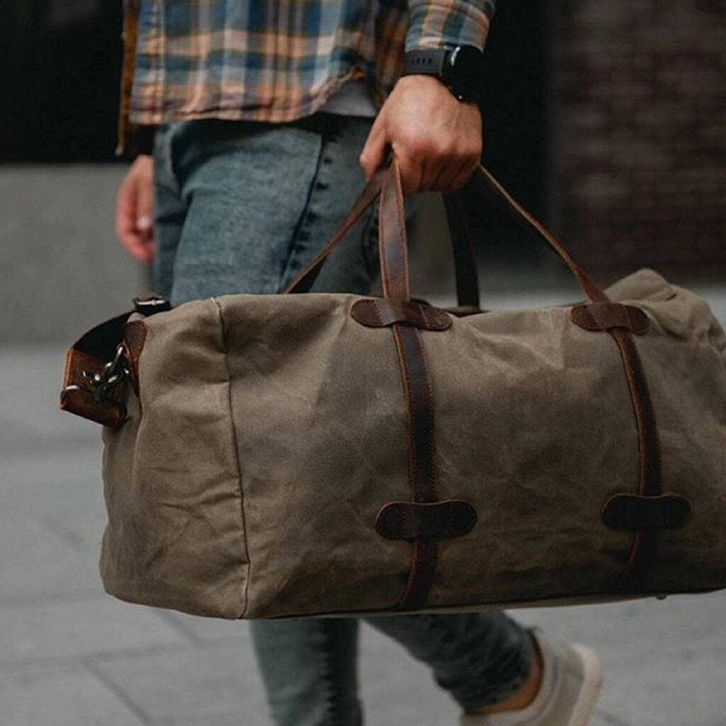 Waxed Canvas And Leather Holdall By EAZO | notonthehighstreet.com