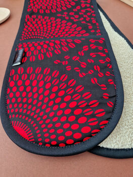 African Print Oven Gloves | Black Red Shope Print, 3 of 5