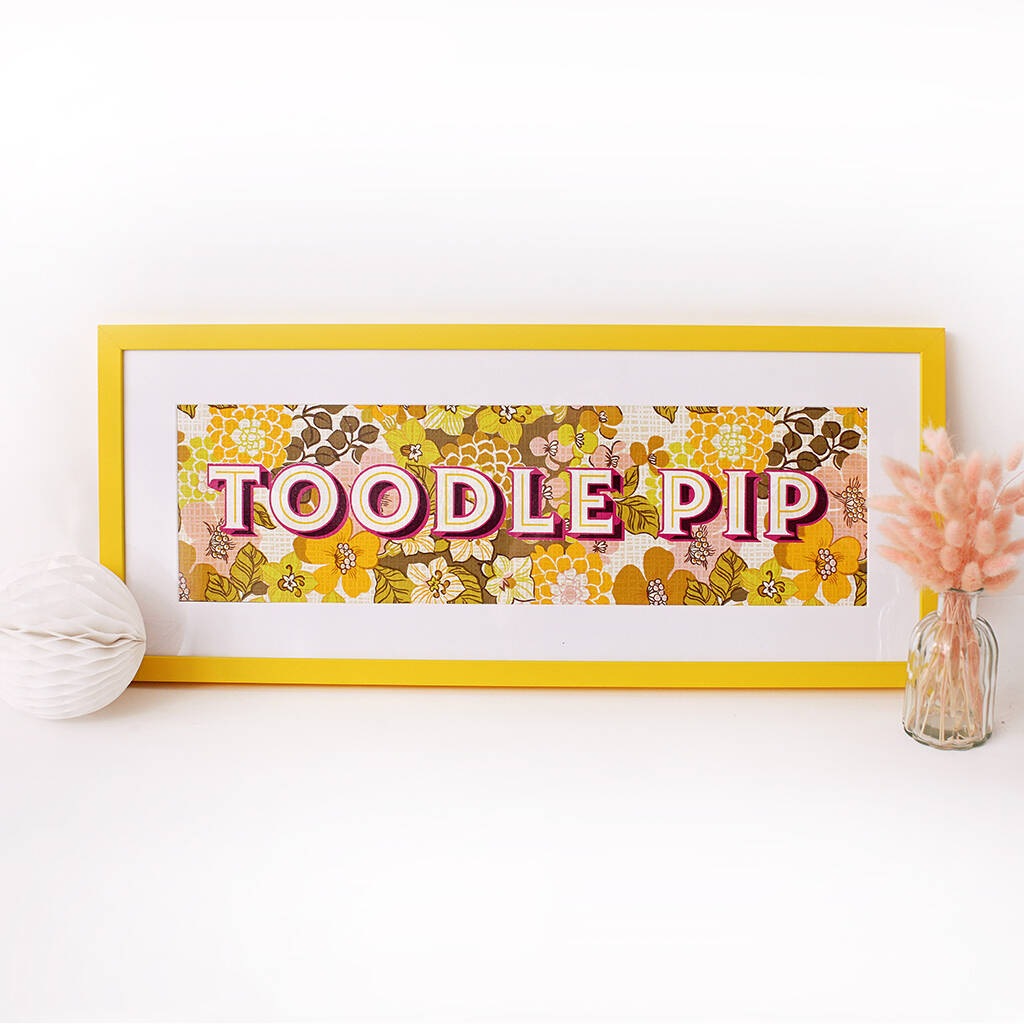 'Toodle Pip' Screen Print On Vintage Wallpaper, 1 of 4
