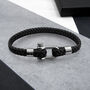 Personalised Men's Shackle And Woven Leather Bracelet, thumbnail 3 of 8