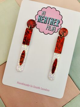 Red Felt Tip Pen Glitter Earrings / Teacher Graduation Gift School Stationery Jewellery / Gift For Writers And Editors Creative Journaling Accessory / Stationery Gift Retro School Supplies Sparkle, 3 of 5