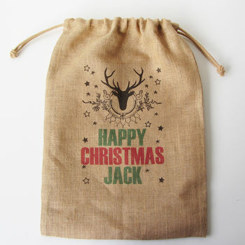 Personalised Christmas Sack With Stag Print, 3 of 4