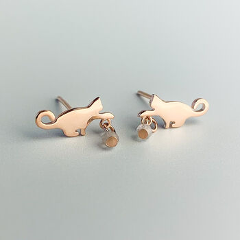 Sterling Silver Cat And Ball Stud Earrings, 5 of 6