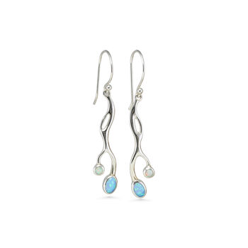 Flowing White And Blue Opal Drop Earrings, 5 of 6