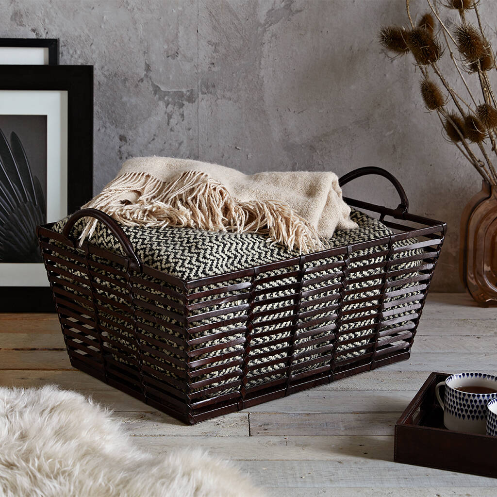 Leather Slatted Storage Basket By Life of Riley