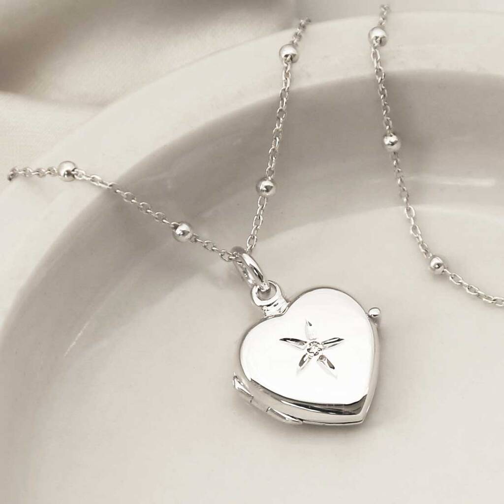 Diamond Kissed Silver Heart Locket, 1 of 9