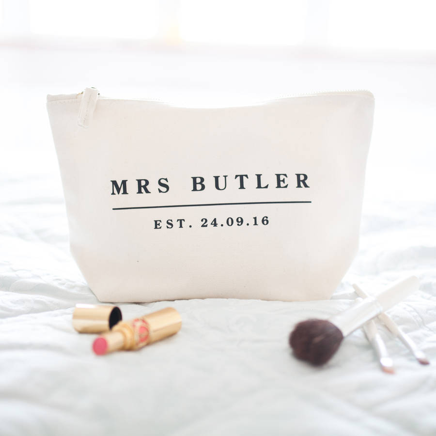 Personalised 'Mrs' Wedding Date Make Up Bag, 1 of 2