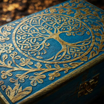 Blue Tree Of Life Engraved Wooden Keepsake Box, 3 of 12
