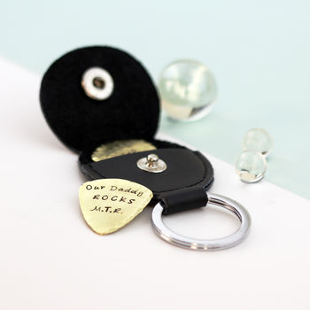 Personalised Brass Plectrum With Leather Keyring Case, 3 of 5