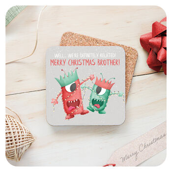Cute Brother Christmas Gift Coaster Bar Present Monster, 2 of 5