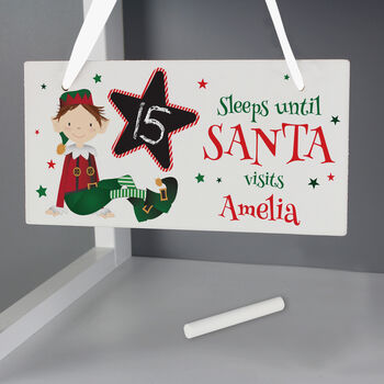 Personalised Elf Christmas Chalk Countdown Wooden Hanging Sign, 3 of 4