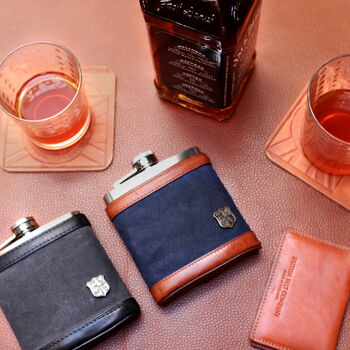 Leather And British Waxed Canvas Hip Flask, 3 of 6