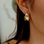 Abstract Hammered 18k Gold Plated Pearl Geometric Earrings, thumbnail 6 of 8