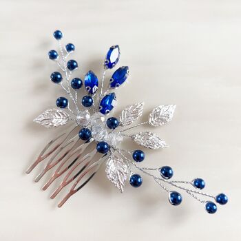 Silver Leaf And Blue Pearl Hair Comb, 3 of 8