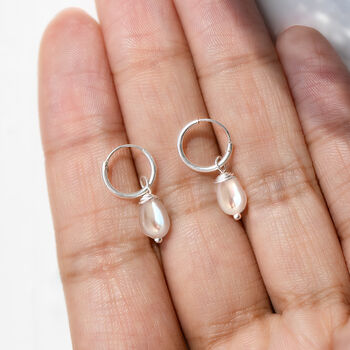 Sterling Silver Small Hoop And Pearl Earrings, 8 of 8