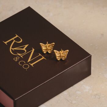 Butterfly Stud Earrings 18k Gold Plated, 6 of 8