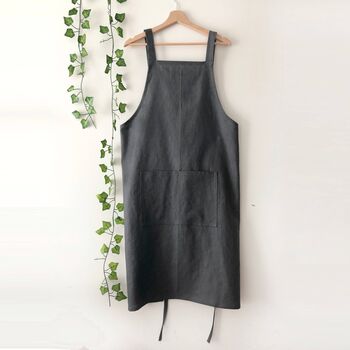 Personalised Charcoal Grey 100% Linen Pinafore Apron, 4 of 11