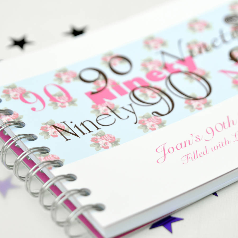 personalised 90th birthday guest book by amanda hancocks