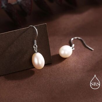 Freshwater Pearl Drop Hook Earrings In Sterling Silver, 8 of 10