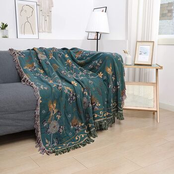Double Sided Flower And Bird Sofa Bedspread Blanket, 2 of 6
