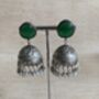 Indian Pearl Emerald Oxidised Jhumki Earrings, thumbnail 2 of 3