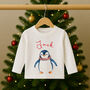 Personalised Kids Christmas T Shirt / Top Penguin, thumbnail 1 of 3