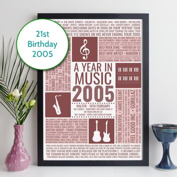 Personalised 21st Birthday Print 2005 Music Year Gift, 9 of 12