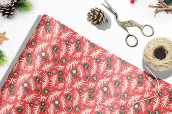 Premium Matisse Inspired Red Christmas Wrapping Paper Botanical, 3 of 3
