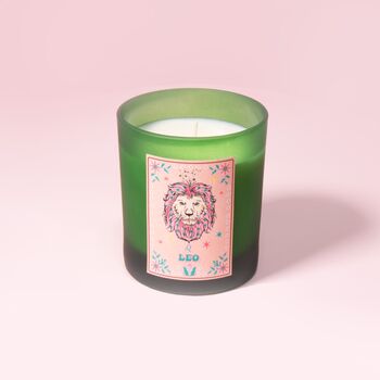 Leo Zodiac Illustration Frosted Green Scented Candle, 3 of 3