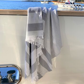 Coastal Stripe Peshtemal Towel Pebble Grey, 6 of 10