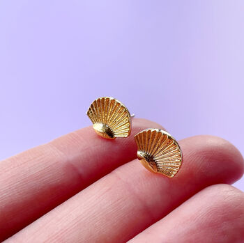 S'hello You! Gold Plated Shell Stud Earrings, 2 of 8