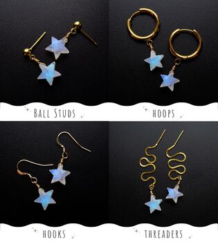 Moonstone Star Hoop Earrings June Birthstone Jewellery, 4 of 11
