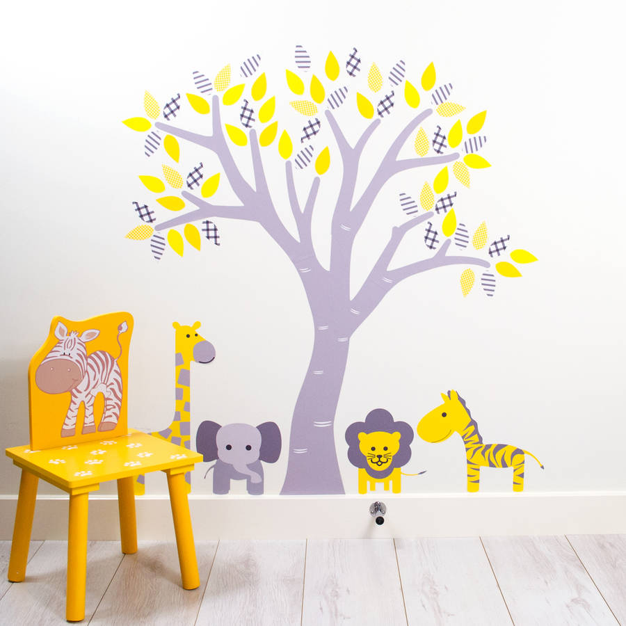 Pastel Tree With Jungle Animals Wall Stickers By Mirrorin