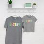 Mother And Child Pastels Besties Grey T Shirt Set, thumbnail 2 of 3