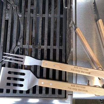 'I'm Only The Boss' Wooden BBQ Tool Set, 2 of 2