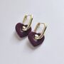 Burgundy Ceramic Heart Gold Tone Hoop Earrings, thumbnail 4 of 5
