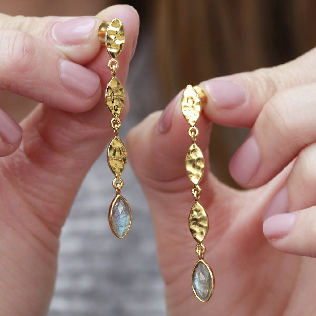 Hammered Gold Vermeil Tiered Labradorite Earrings, 1 of 6