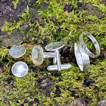 Beech Leaf Wedding Bands In Eco Silver, 3 of 4