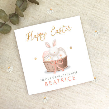 Personalised Blue Easter Bunny Basket Card, 2 of 4