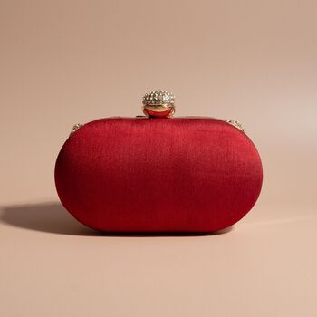 Asha, Oval Red Silk Embroidered Clutch, 2 of 5