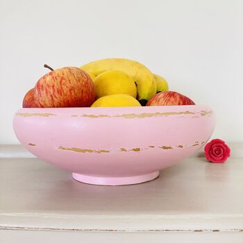Antique Painted Pink Wooden Fruit Bowl ~ Four, 4 of 7