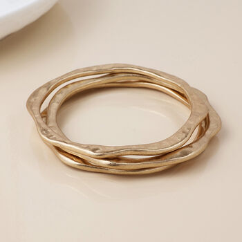 Set Of Three Gold Plated Wave Edge Bangle Bracelet Stack, 3 of 5