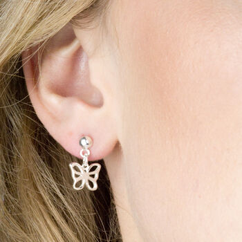 Butterfly Drop Earrings Limited Edition In Sterling Silver, 2 of 10
