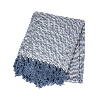 Blue Herringbone Blanket Throw, 3 of 5