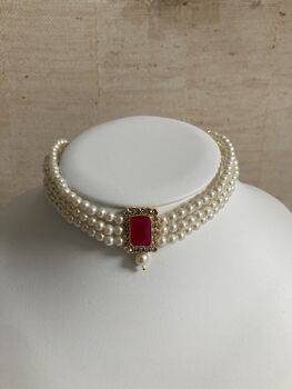 Pink 18 K Gold Plated Handcrafted Pearl Choker Set, 2 of 5